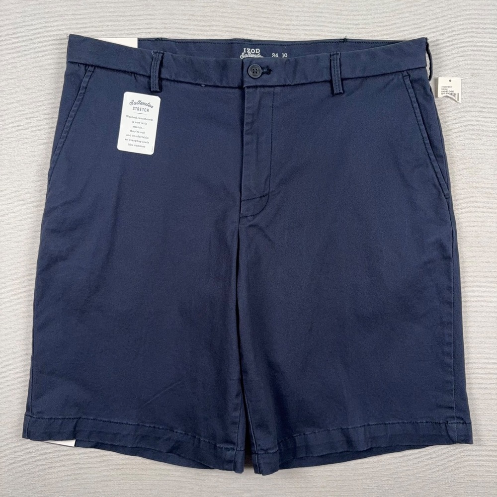 Izod Saltwater Stretch 10" Flat Front Shorts Mens Size 34 Blue Cotton Spandex